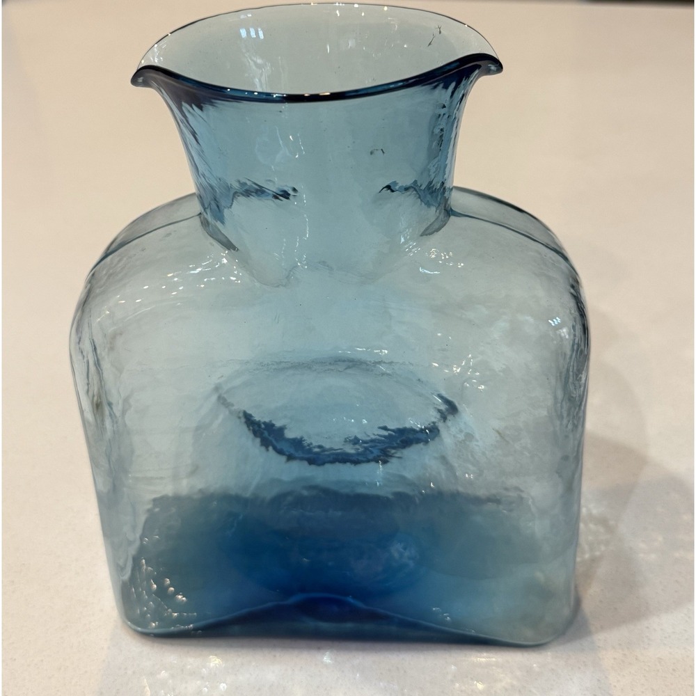 Vtg Blenko 384 Turquoise Blue Blown Glass Water Bottle Pitcher